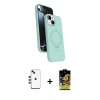 MARSİLYAN™- iPhone 14 Kılıf İz Işık Koleksiyonu - Siyah Buffer Cam Ekran Koruyucu + Shine Kamera Lens - KI