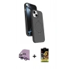 MARSİLYAN™- iPhone 14 Kılıf İz Işık Koleksiyonu - Siyah Buffer Cam Ekran Koruyucu + Mor Raze Metal Kamera Lens