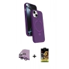 MARSİLYAN™- iPhone 14 Kılıf İz Işık Koleksiyonu - Siyah Buffer Cam Ekran Koruyucu + Mor Raze Metal Kamera Lens