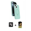 MARSİLYAN™- iPhone 14 Kılıf İz Işık Koleksiyonu - Siyah Buffer Cam Ekran Koruyucu + PVD Metal Kamera Lens - PE
