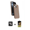 MARSİLYAN™- iPhone 14 Kılıf İz Işık Koleksiyonu - Siyah Buffer Cam Ekran Koruyucu + PVD Metal Kamera Lens - PE
