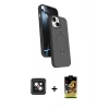 MARSİLYAN™- iPhone 14 Kılıf İz Işık Koleksiyonu - Siyah Buffer Cam Ekran Koruyucu + PVD Metal Kamera Lens - PE