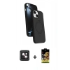 MARSİLYAN™- iPhone 14 Kılıf İz Işık Koleksiyonu - Siyah Buffer Cam Ekran Koruyucu + PVD Metal Kamera Lens - PE