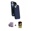 MARSİLYAN™- iPhone 14 Kılıf İz Işık Koleksiyonu - Siyah Buffer Cam Ekran Koruyucu + Raze Metal Kamera Lens - GS