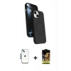MARSİLYAN™- iPhone 14 Kılıf İz Işık Koleksiyonu - Siyah Buffer Cam Ekran Koruyucu + Shine Kamera Lens - MI