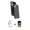 MARSİLYAN™- iPhone 14 Kılıf İz Işık Koleksiyonu - Siyah Buffer Cam Ekran Koruyucu + Shine Kamera Lens - SH