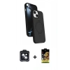 MARSİLYAN™- iPhone 14 Kılıf İz Işık Koleksiyonu - Siyah Buffer Cam Ekran Koruyucu + Siyah PVD Metal Kamera Lens