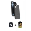 MARSİLYAN™- iPhone 14 Kılıf İz Işık Koleksiyonu - Siyah Buffer Cam Ekran Koruyucu + Siyah PVD Metal Kamera Lens