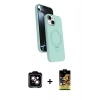 MARSİLYAN™- iPhone 14 Kılıf İz Işık Koleksiyonu - Siyah Buffer Cam Ekran Koruyucu + Turuncu PVD Metal Kamera Lens