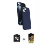 MARSİLYAN™- iPhone 14 Kılıf İz Işık Koleksiyonu - Siyah Buffer Cam Ekran Koruyucu + PVD Metal Kamera Lens - YL