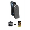 MARSİLYAN™- iPhone 14 Kılıf İz Işık Koleksiyonu - Siyah Buffer Cam Ekran Koruyucu + PVD Metal Kamera Lens - YL