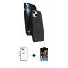 MARSİLYAN™- iPhone 14 Kılıf İz Işık Koleksiyonu - Siyah Buffer Hayalet Cam Ekran Koruyucu + Shine Kamera Lens - GI