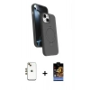 MARSİLYAN™- iPhone 14 Kılıf İz Işık Koleksiyonu - Siyah Buffer Hayalet Cam Ekran Koruyucu + Shine Kamera Lens - GD