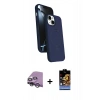 MARSİLYAN™- iPhone 14 Kılıf İz Işık Koleksiyonu - Siyah Buffer Hayalet Cam Ekran Koruyucu + Raze Metal Kamera Lens - GS
