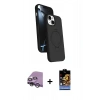 MARSİLYAN™- iPhone 14 Kılıf İz Işık Koleksiyonu - Siyah Buffer Hayalet Cam Ekran Koruyucu + Raze Metal Kamera Lens - GS