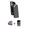 MARSİLYAN™- iPhone 14 Kılıf İz Işık Koleksiyonu - Siyah Buffer Hayalet Cam Ekran Koruyucu + Raze Metal Kamera Lens - GS