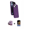 MARSİLYAN™- iPhone 14 Kılıf İz Işık Koleksiyonu - Siyah Buffer Hayalet Cam Ekran Koruyucu + Kırmızı Raze Metal Kamera Lens