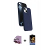 MARSİLYAN™- iPhone 14 Kılıf İz Işık Koleksiyonu - Siyah Buffer Hayalet Cam Ekran Koruyucu + Kırmızı Raze Metal Kamera Lens