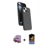 MARSİLYAN™- iPhone 14 Kılıf İz Işık Koleksiyonu - Siyah Buffer Hayalet Cam Ekran Koruyucu + Kırmızı Raze Metal Kamera Lens