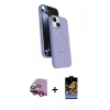 MARSİLYAN™- iPhone 14 Kılıf İz Işık Koleksiyonu - Siyah Buffer Hayalet Cam Ekran Koruyucu + Kırmızı Raze Metal Kamera Lens