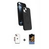 MARSİLYAN™- iPhone 14 Kılıf İz Işık Koleksiyonu - Siyah Buffer Hayalet Cam Ekran Koruyucu + Shine Kamera Lens - KI