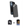 MARSİLYAN™- iPhone 14 Kılıf İz Işık Koleksiyonu - Siyah Buffer Hayalet Cam Ekran Koruyucu + PVD Metal Kamera Lens - MI