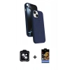 MARSİLYAN™- iPhone 14 Kılıf İz Işık Koleksiyonu - Siyah Buffer Hayalet Cam Ekran Koruyucu + PVD Metal Kamera Lens - MI