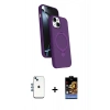 MARSİLYAN™- iPhone 14 Kılıf İz Işık Koleksiyonu - Siyah Buffer Hayalet Cam Ekran Koruyucu + Mavi Shine Kamera Lens
