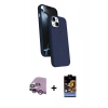 MARSİLYAN™- iPhone 14 Kılıf İz Işık Koleksiyonu - Siyah Buffer Hayalet Cam Ekran Koruyucu + Raze Metal Kamera Lens - MR
