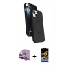 MARSİLYAN™- iPhone 14 Kılıf İz Işık Koleksiyonu - Siyah Buffer Hayalet Cam Ekran Koruyucu + Raze Metal Kamera Lens - MR