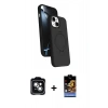 MARSİLYAN™- iPhone 14 Kılıf İz Işık Koleksiyonu - Siyah Buffer Hayalet Cam Ekran Koruyucu + PVD Metal Kamera Lens - YL