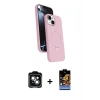 MARSİLYAN™- iPhone 14 Kılıf İz Işık Koleksiyonu - Siyah Buffer Hayalet Cam Ekran Koruyucu + PVD Metal Kamera Lens - YL