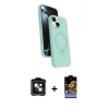 MARSİLYAN™- iPhone 14 Kılıf İz Işık Koleksiyonu - Siyah Buffer Hayalet Cam Ekran Koruyucu + PVD Metal Kamera Lens - YL