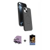 MARSİLYAN™- iPhone 14 Kılıf İz Işık Koleksiyonu - Siyah Buffer Hayalet Cam Ekran Koruyucu + Raze Metal Kamera Lens - SH