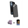 MARSİLYAN™- iPhone 14 Kılıf İz Işık Koleksiyonu - Siyah Buffer Hayalet Cam Ekran Koruyucu + Raze Metal Kamera Lens - MR