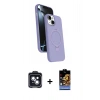MARSİLYAN™- iPhone 14 Kılıf İz Işık Koleksiyonu - Siyah Buffer Hayalet Cam Ekran Koruyucu + PVD Metal Kamera Lens - SH