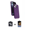 MARSİLYAN™- iPhone 14 Kılıf İz Işık Koleksiyonu - Siyah Buffer Hayalet Cam Ekran Koruyucu + PVD Metal Kamera Lens - SH