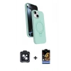 MARSİLYAN™- iPhone 14 Kılıf İz Işık Koleksiyonu - Siyah Buffer Hayalet Cam Ekran Koruyucu + PVD Metal Kamera Lens - SH