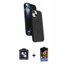 MARSİLYAN™- iPhone 14 Kılıf İz Işık Koleksiyonu - Siyah Buffer Hayalet Cam Ekran Koruyucu + PVD Metal Kamera Lens - SH