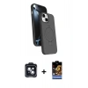 MARSİLYAN™- iPhone 14 Kılıf İz Işık Koleksiyonu - Siyah Buffer Hayalet Cam Ekran Koruyucu + PVD Metal Kamera Lens - SH