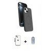 MARSİLYAN™- iPhone 14 Kılıf İz Işık Koleksiyonu - Siyah Joko Magic 5D Cam + Gümüş Shine Kamera Lens