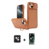 MARSİLYAN™- iPhone 14 Kılıf İz Modern Prime - Şeffaf 360 Full Body Arka Koruyucu + PVD Metal Kamera Lens - PE