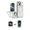 MARSİLYAN™- iPhone 14 Kılıf İz Modern Prime - Şeffaf 360 Full Body Arka Koruyucu + PVD Metal Kamera Lens - TU