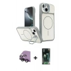 MARSİLYAN™- iPhone 14 Kılıf İz Modern Prime - Şeffaf 360 Full Body Arka Koruyucu + Raze Metal Kamera Lens - SH
