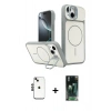 MARSİLYAN™- iPhone 14 Kılıf İz Modern Prime - Şeffaf 360 Full Body Arka Koruyucu + Shine Kamera Lens - SH