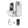 MARSİLYAN™- iPhone 14 Kılıf İz Modern Prime - Şeffaf 360 Full Body Arka Koruyucu + Shine Kamera Lens - YL