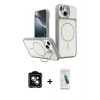 MARSİLYAN™- iPhone 14 Kılıf İz Modern Prime - Şeffaf Pasifik Cam Ekran Koruyucu + PVD Metal Kamera Lens - MI