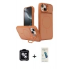 MARSİLYAN™- iPhone 14 Kılıf İz Modern Prime - Şeffaf Pasifik Cam Ekran Koruyucu + PVD Metal Kamera Lens - MI