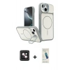 MARSİLYAN™- iPhone 14 Kılıf İz Modern Prime - Şeffaf Pasifik Cam Ekran Koruyucu + PVD Metal Kamera Lens - PE