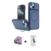 MARSİLYAN™- iPhone 14 Kılıf İz Modern Prime - Şeffaf Pasifik Cam Ekran Koruyucu + Raze Metal Kamera Lens - MR
